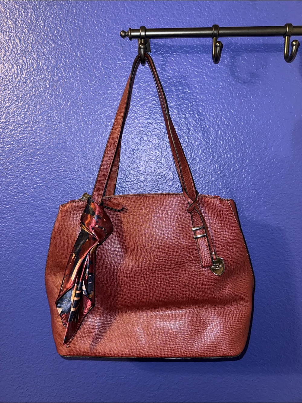 NWOT London Fog Wine (Deep Burgundy) Red Tote with Scarf Accent